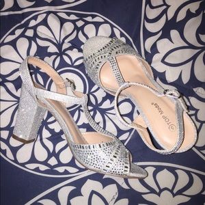 TOP Moda Glitter and Rhinestone Chunky Heels